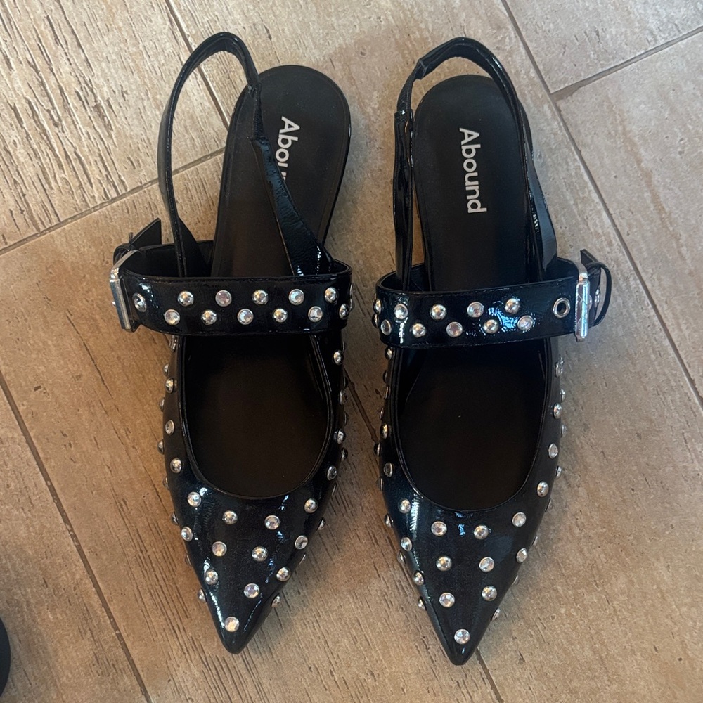 Abound Black Patent Pointed Slingback Flats with Silver Studs